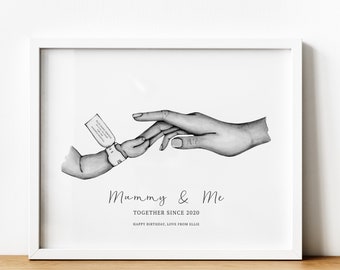 Arte de pared personalizado para mamá y yo, regalo para el primer día de la madre, regalo familiar con huella de mano, impresión del árbol genealógico, regalo para nuevos padres (sin marco)