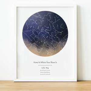 Cadeau personnalisé impression carte des étoiles pour maman, carte des étoiles par date, cadeau d'anniversaire impression ciel nocturne pour maman, art mural constellation, décoration céleste