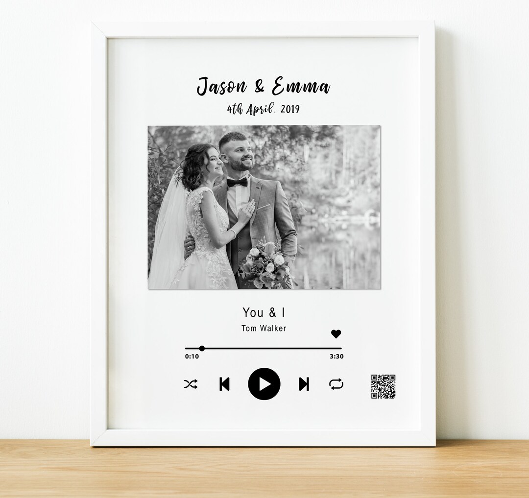 Plaque Spotify Personnalisée En Acrylique Avec Cadre Photo - Dimensions 22x15 Cm, Options Base Bois Ou LED - Cadeau Unique Pour Anniversaire, Saint-Valentin
