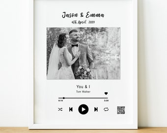 Personalised Wedding Song Print Unique Wedding Gift for Couple, First Dance Song Music Plaque One Year Anniversary Gifts for Husband or Wife