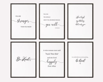 Set of 6 Inspiring Print, Teen Girl Room Decor, Relaxing Wall Art for Yoga Studio or Salon Decor, Motivational Dorm Decor for College Girls