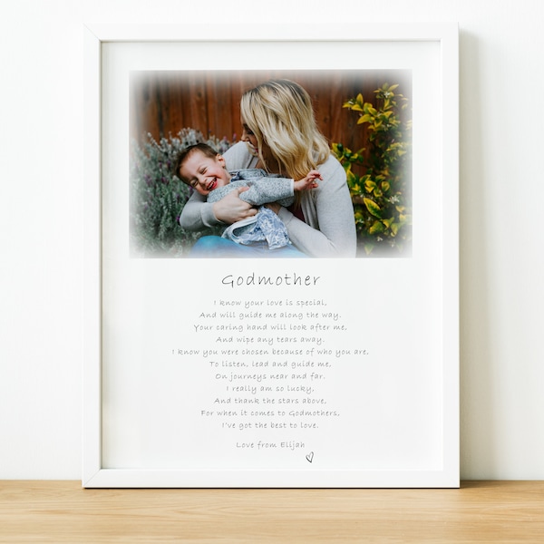 Custom Poem Print Godparent Gift from Child on Christening Day, Personalised Auntie Presents from Nephew or Niece, Godmother & Me