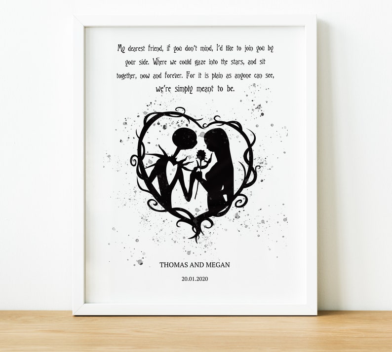 Nightmare Before Christmas Decor, Personalised Jack and Sally Simply Meant To Be Quote Print, Keepsake Anniversary Gifts for Him or Her 
