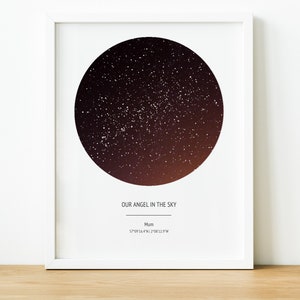 Stampa mappa stellare personalizzata, regalo di condoglianze mappa stellare per data, regalo commemorativo stampa cielo notturno, regalo per perdita del bambino, regalo per aborto spontaneo