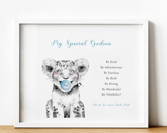 Personalised Godchild Gift, Goddaughter Christening Gift from Godmother, Baptism Gift for Godson from Godfather, Nursery Prints UNFRAMED