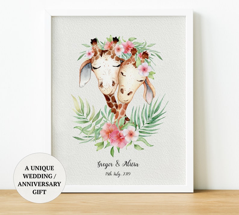 Personalised Giraffe Couple Print Engagement Presents Quirky Etsy etsy