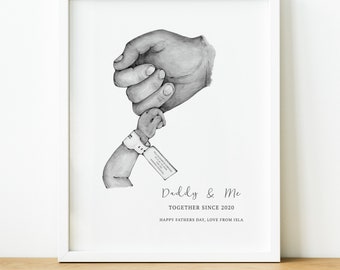 Arte mural personalizado de padre e hijo, ilustración de mano, regalo para nuevos padres, regalo de cumpleaños para papá de parte de su bebé, regalo del Día del Padre SIN MARCO