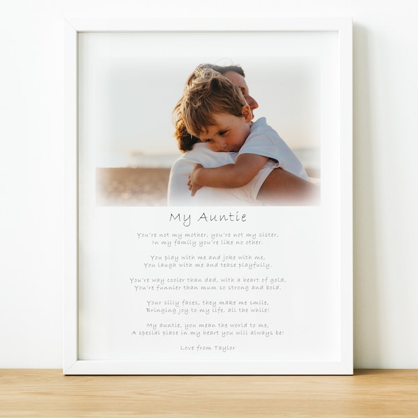 Personalised Auntie Presents from Nephew or Niece, Custom Poem Print Godparent Gift from Child on Christening Day, Godmother & Me