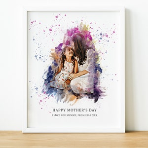 Retrato personalizado em aquarela de impressão de foto, presente personalizado de 30º aniversário para mulheres, presente exclusivo de 21º aniversário para melhor amiga