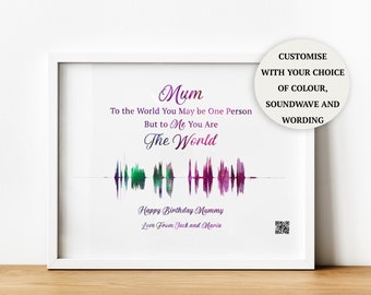 Personalised Sound Wave Print with QR Code, Custom Soundwave Art Mum Gift for Mothers Day or Birthday, Grandma or Nana Gift