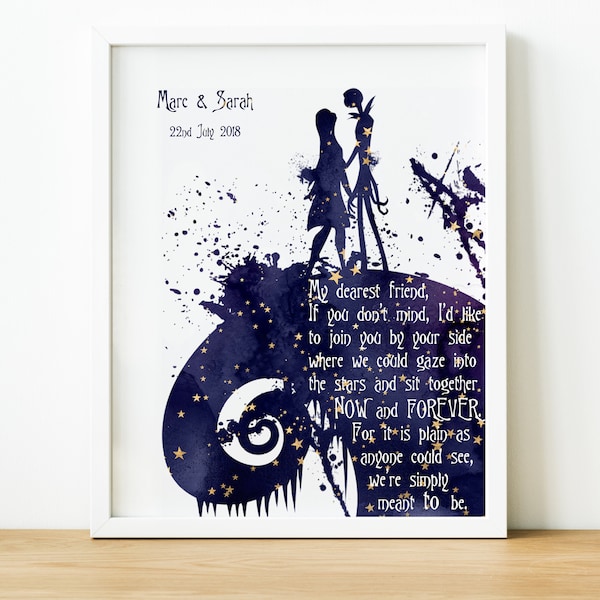 Nightmare Before Christmas Decor, Personalised Jack and Sally Simply Meant To Be Quote Print, Keepsake Anniversary Gifts for Him or Her