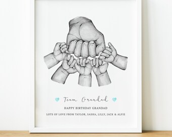 Impresión personalizada de ilustración de mano del equipo abuelo y yo, regalo del Día del Padre de los niños, regalos de cumpleaños para abuelos de nietos SIN MARCO