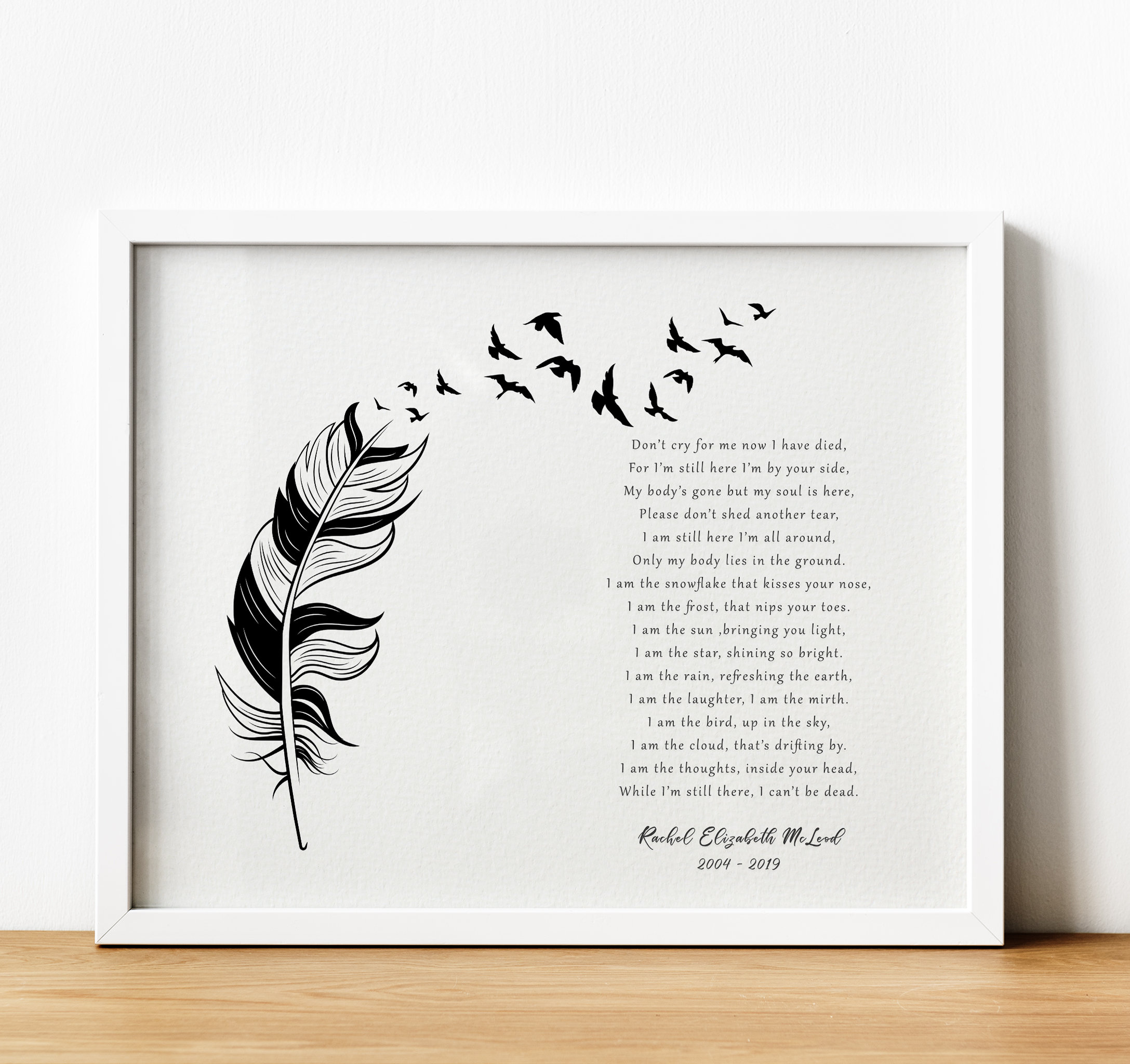 Personalised Feather Poem Print Bereavement Gift Memorial Etsy UK