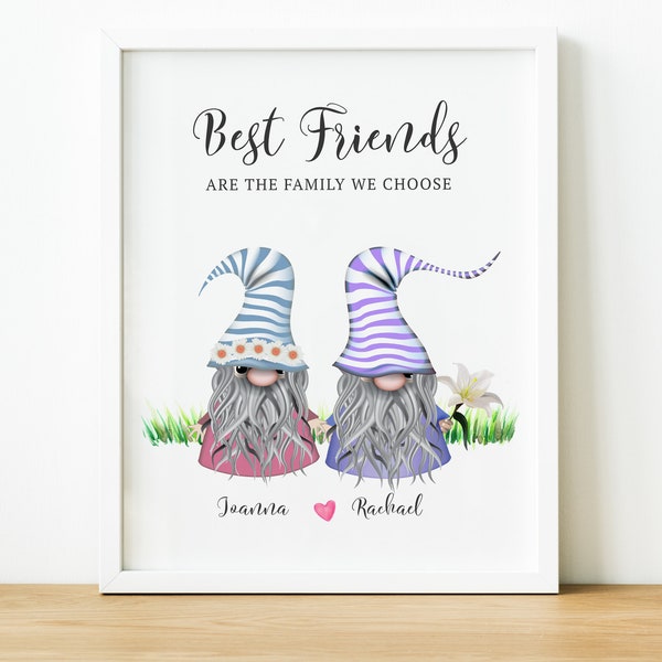 Best Friends Scandinavian Gnome Print, Thinking of You Gift, Best Friends Letterbox Birthday Gift Idea, I Miss You Gift Ideas for Friends