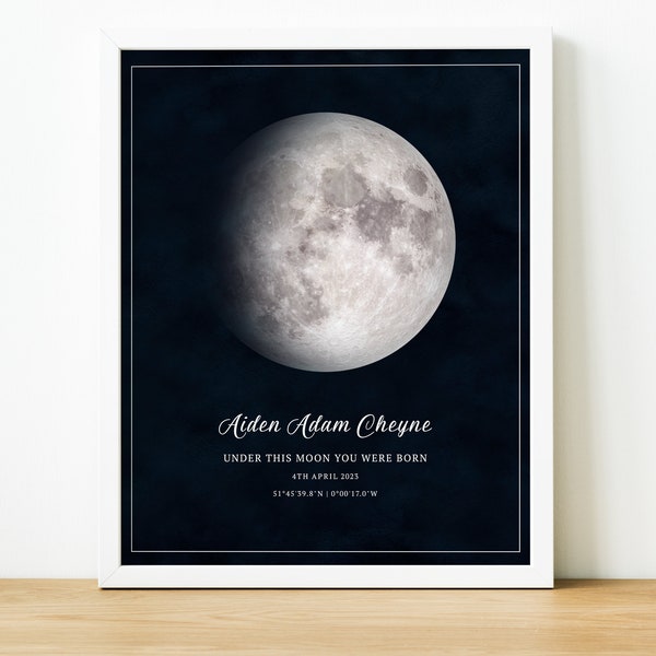 Personalised Moon Phases Wall Art, The Night You Were Born Custom Moon Print 21st Birthday Gift for Her, Night Sky Print Adoption Gifts