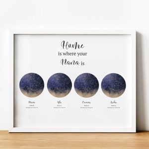 Impression personnalisée de carte des étoiles de la famille, impression de ciel nocturne, cadeau d'impression de carte du ciel pour maman ou papa, cadeau d'art mural constellation pour grand-mère ou grand-père