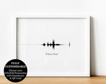 Personalised Sound Wave Print with QR Code, Custom Soundwave Wall Art, Valentines Day Gift for Her or Him, Romantic Partner Gift