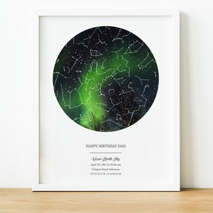 Cadeau impression carte des étoiles personnalisée pour papa, carte des étoiles par date, nouveau cadeau papa, cadeaux papa impression ciel nocturne, art mural constellation, déco céleste
