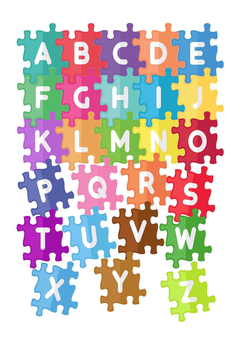 abc print kids puzzle alphabet wall decor puzzle piece etsy