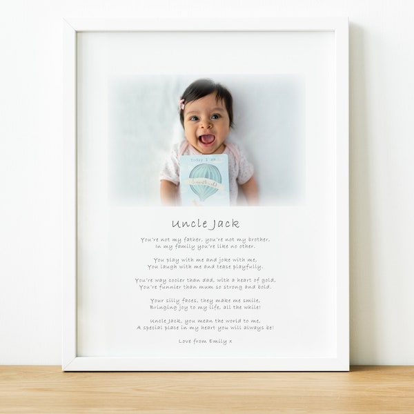Personalised Gift Ideas for Uncle / Godfather from Nephew or Niece, Custom Poem Print Godparent Gift from Godchild on Christening Day