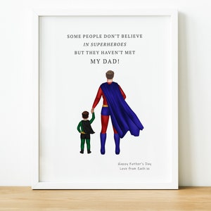 Impresión personalizada de superhéroes para papá e hijo, regalo único para el Día del Padre de hijo, arte de pared para padre e hijo, regalo personalizado para padrastro