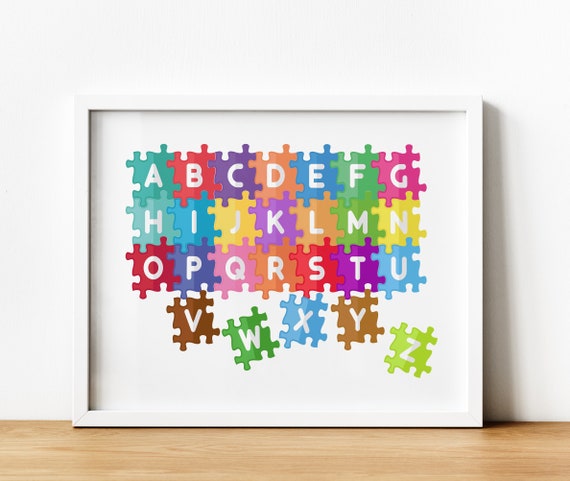 Abc Print Kids Puzzle Alphabet Wall Decor Puzzle Piece Etsy