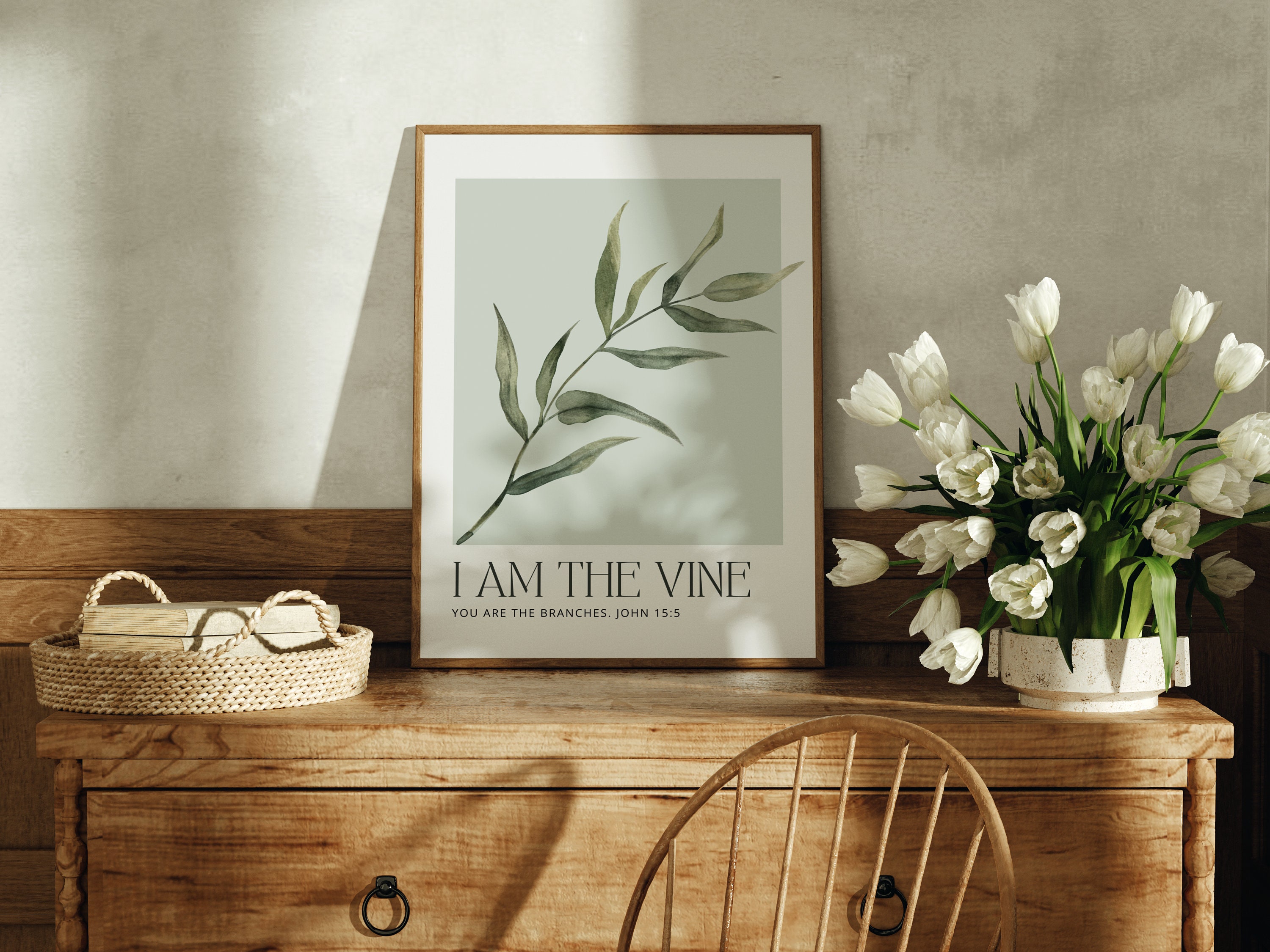 Christian Wall Art, I Am the Vine, Modern Scripture Decor, Vintage ...
