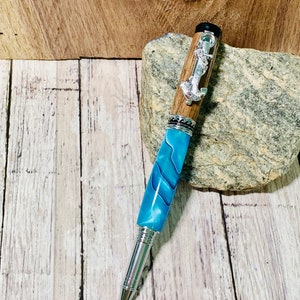 Handcrafted black walnut with ocean blue resin