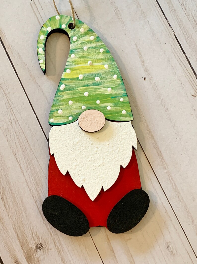 Wood Gnomes Hand Painted Laser Ornaments Etsy