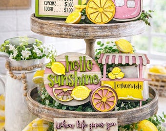 Lemonade stand tiered tray mini signs decor