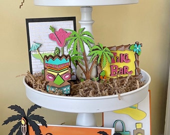 Tiered tray tiki /beach bar decor