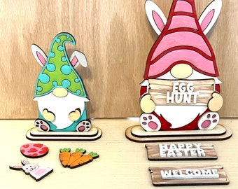 Easter tiered tray gnomes With changeable signs
