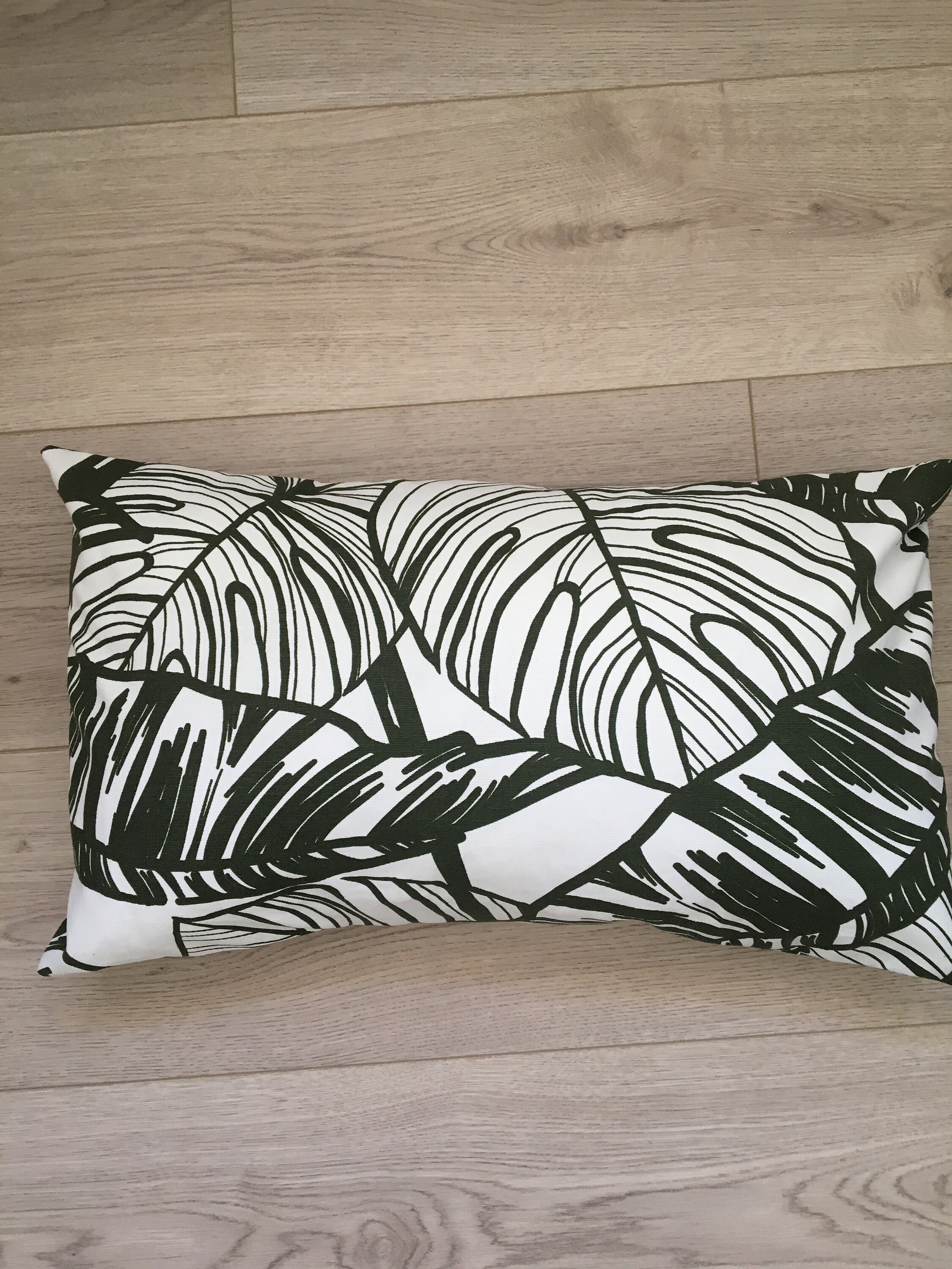 Housse Coussin Plantes Tropicales, Décoration Intérieur, Design Housse 30x50 cm, Blanc et Kaki, Thèm