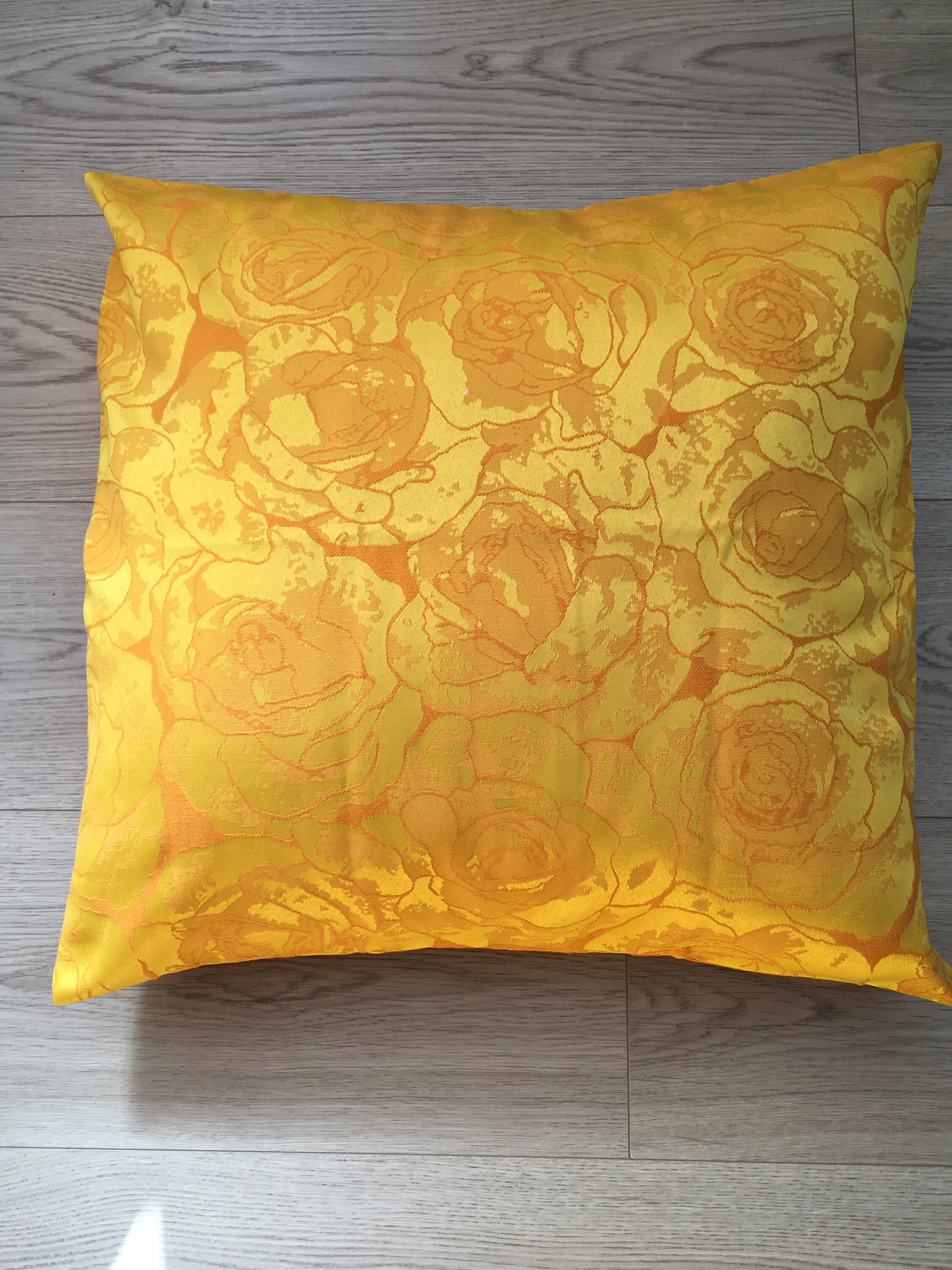 Housse de Coussin Jaune Vif, Tissu Jacquard Fleurs, Housse Carré, Déco Fleur, Portefeuille, Jacquard