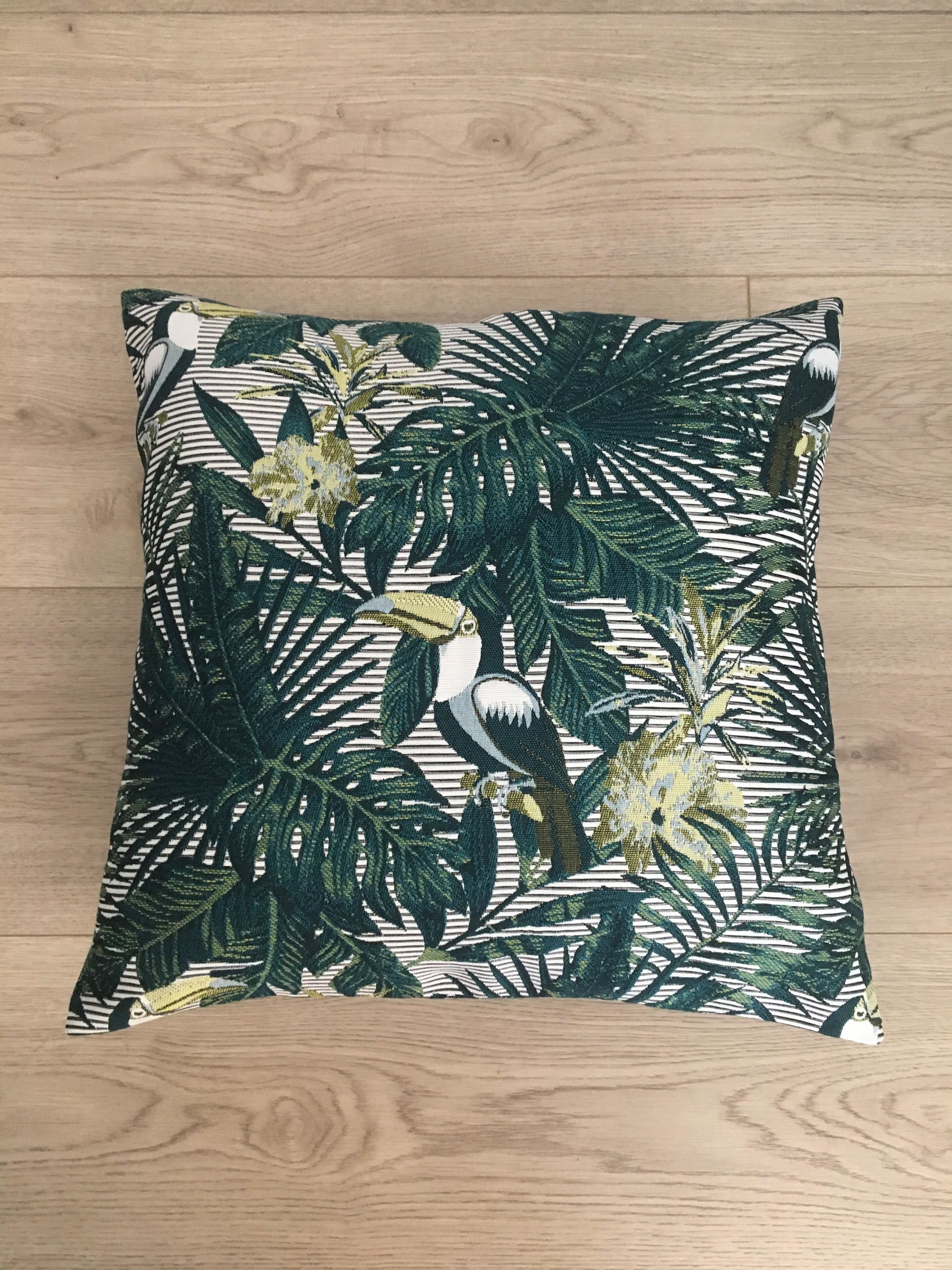 Housse de Coussin Toucans Vert, Housse Carré, Tropical, Désign Intérieur, Déco Tendance, Housse