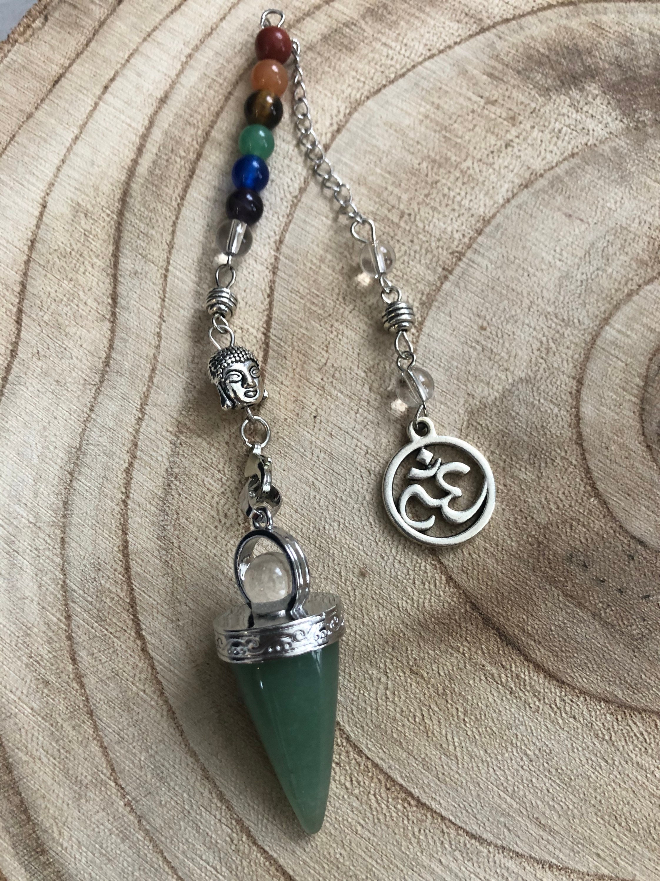 Pendule Divinatoire en Aventurine Verte, Pierre Naturelle, 7 Chakras, Bouddha, Radiesthésie