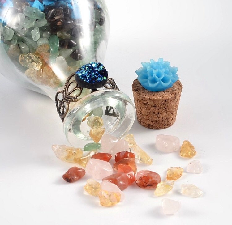 Bouteille en Verre de Pierres Naturelles, Gemme, Minéraux, Cornaline, Howlite, Améthyste, Quartz Ros