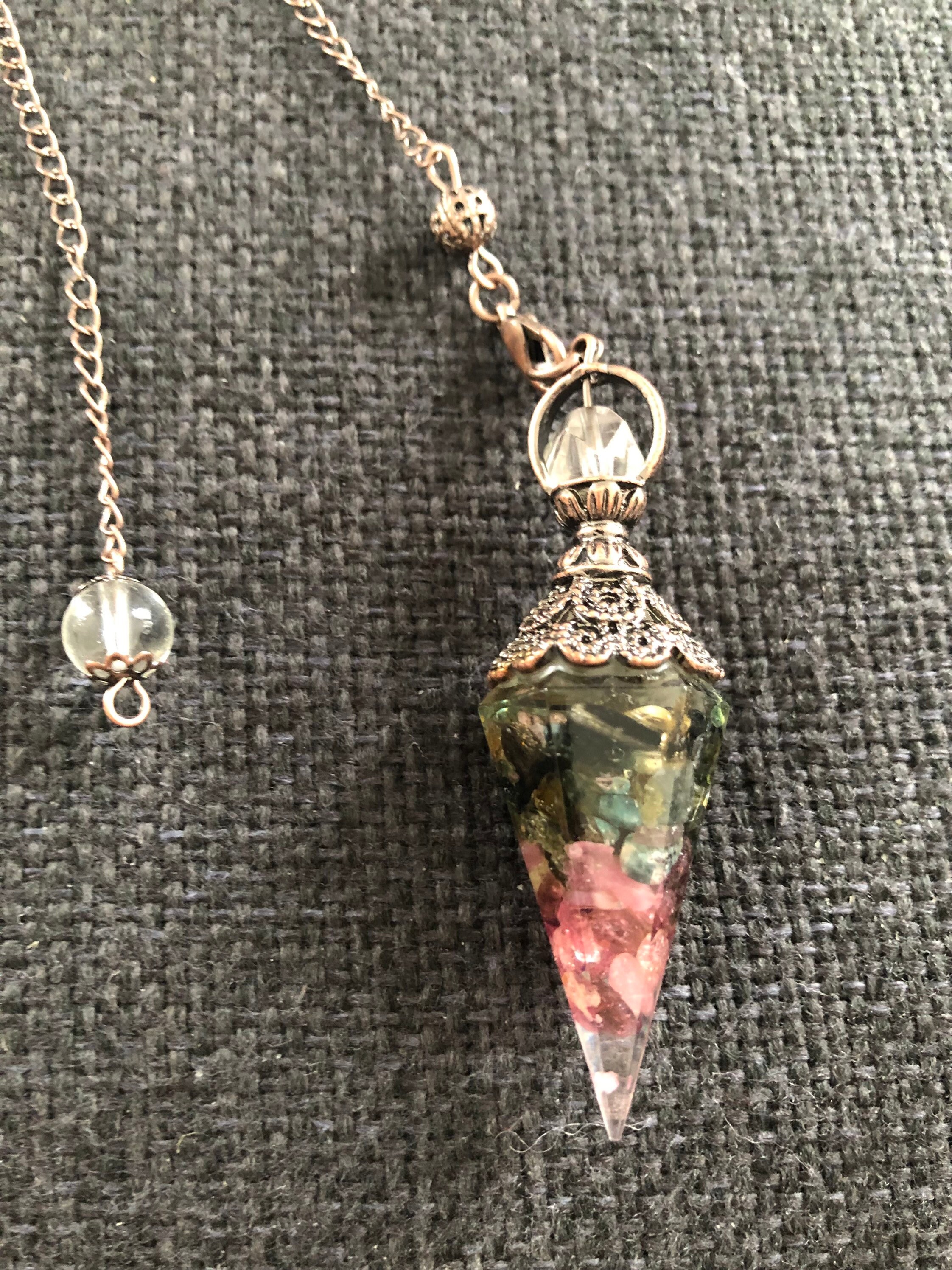 Pendule Divinatoire Orgonite en Tourmaline, Pierre Naturelle, Gemme, Accessoire de Divination, Radie