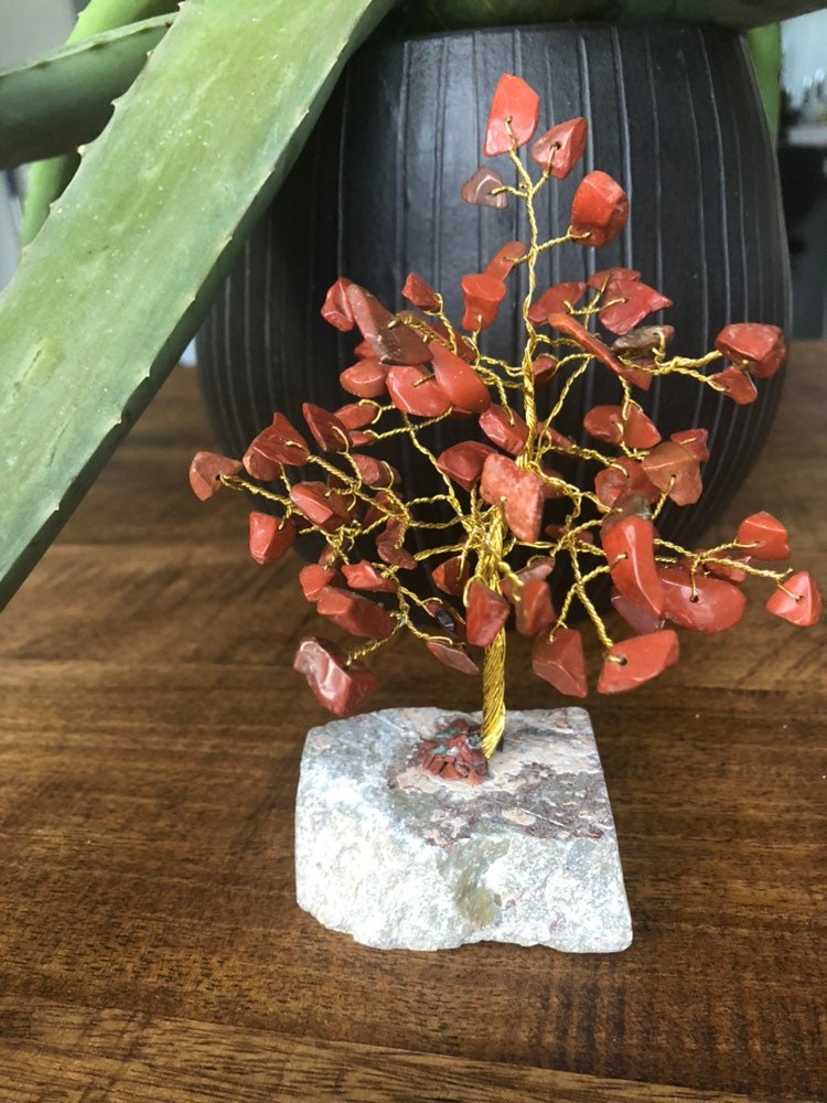 Arbre de Vie, Jaspe Rouge, Pierre Naturelle, Gemme, Minéraux, Création, Cadeau, Décoration, Bien-Êtr