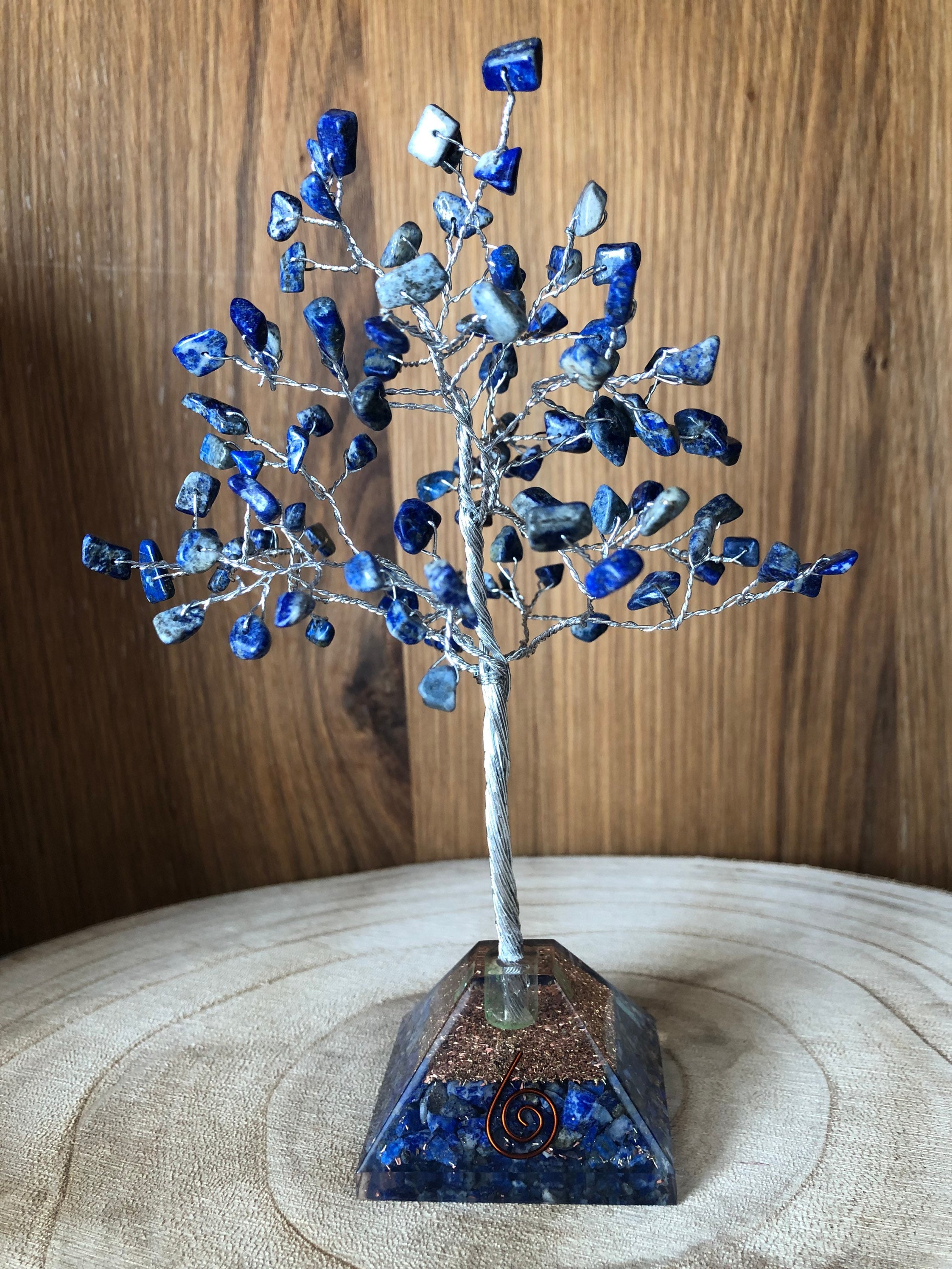 Arbre de Vie, Lapis Lazuli, Pierre Naturelle, Pyramide Orgonite, Gemme, Fait Main, Lithothérapie, Or