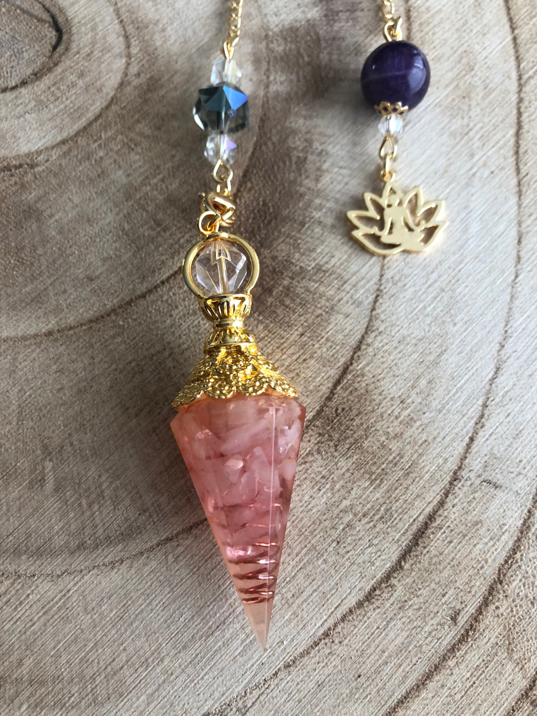 Pendule, Orgonite, Quartz Rose, Pierre Naturelle, Gemme, Minéraux, Radiesthésie, Fait Main, Cadeau,