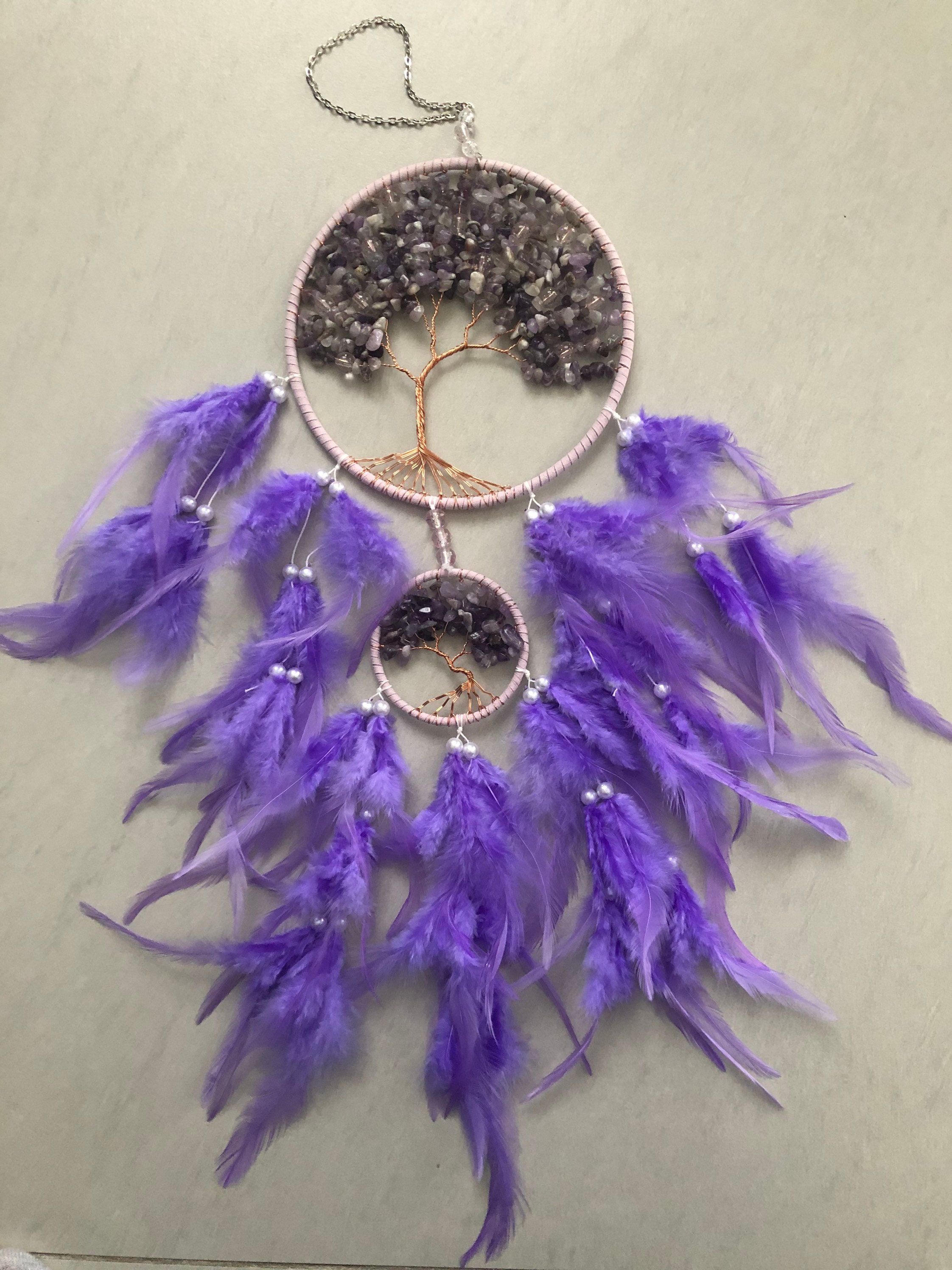 Attrape Rêves Arbre de Vie en Améthyste, Pierre Naturelle, Gemme, Lithothérapie, Vie, Attrape Rêve, 