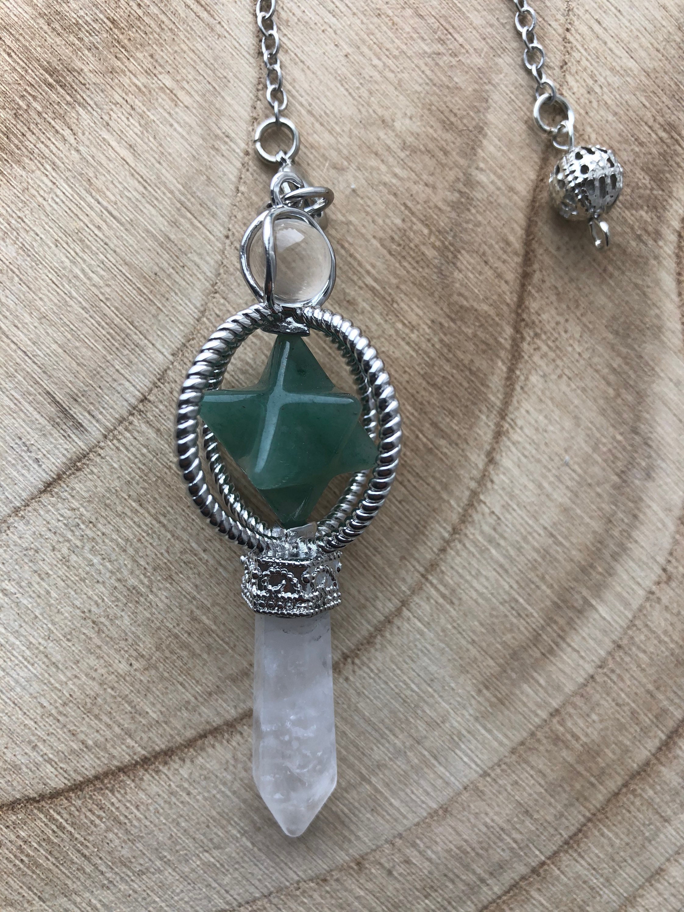 Pendule Divinatoire, Aventurine, Quartz Blanc, Pierre Naturelle, Gemme, Minéraux, Lithothérapie, Cré