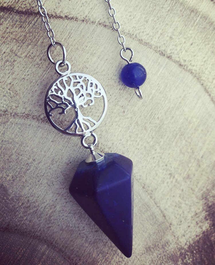 Pendule Divinatoire Arbre de Vie et Lapis-Lazuli, Pierre Naturelle, Radiesthésie, Pendule, Fait Main