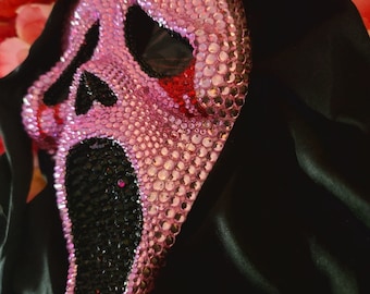 Blinged out Pink Ghostface mask with rhinestones