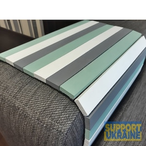 Arm Chair Tray Table GrayWhiteGreen ,Flexible Armrest Organizer, Coffee Cup Holder, Sofa Arm Table, Couch Side Table, Small Spaces