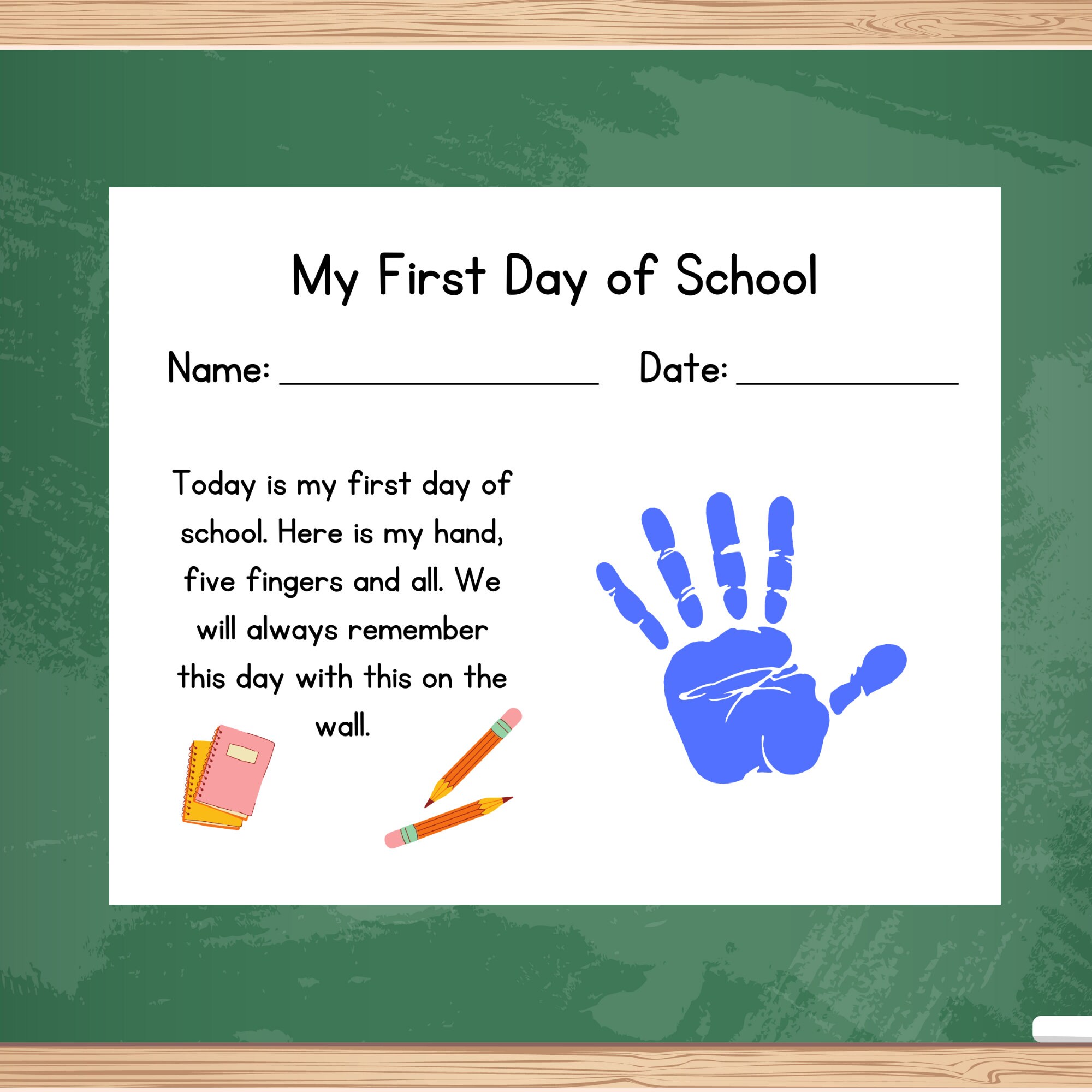 First Day of School Handprint Art, Back to School Activity, Handprint ...
