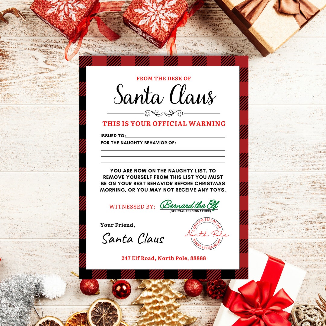 Santa Warning Letter Printable Naughty List Certificate - Etsy