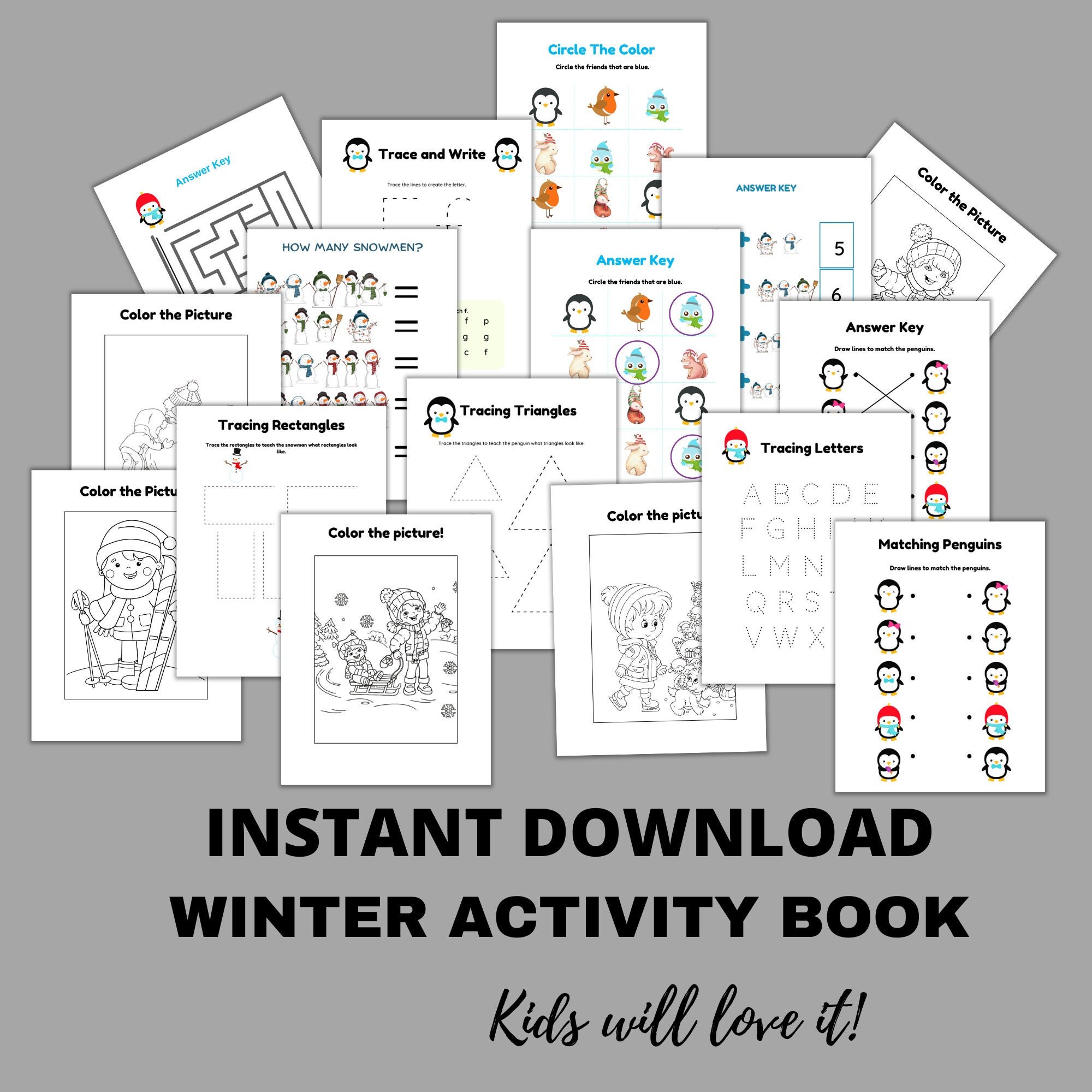 Kids Winter Activity Pack Printable, Printable Activity Bundle ...