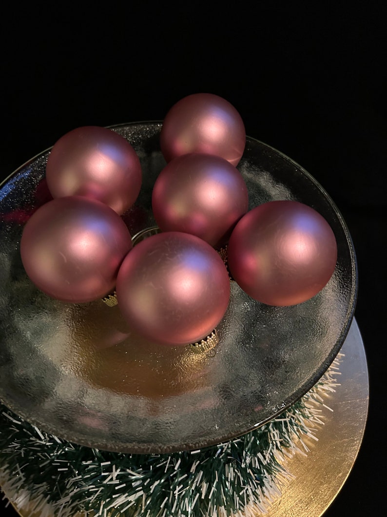 Vintage Pink Ornaments, Vintage Round Ornament, Box of Mauve Pink Glass